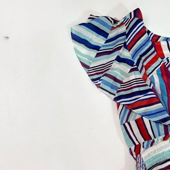 Parker Blouse Women small Multicolor Striped Flutter Sleeve Huntington Top new - Picture 2 of 9